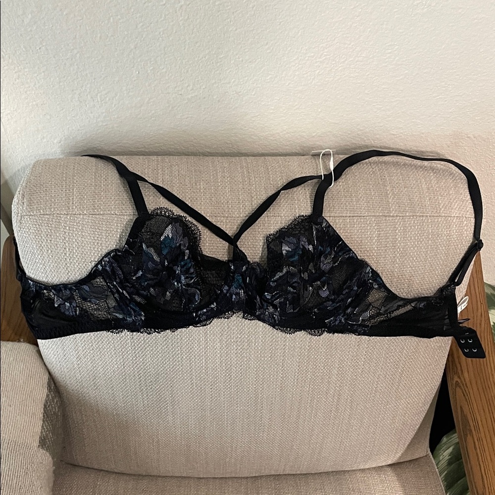 Cosabella Black Lace Bra with Blue Floral Accents - NWT
